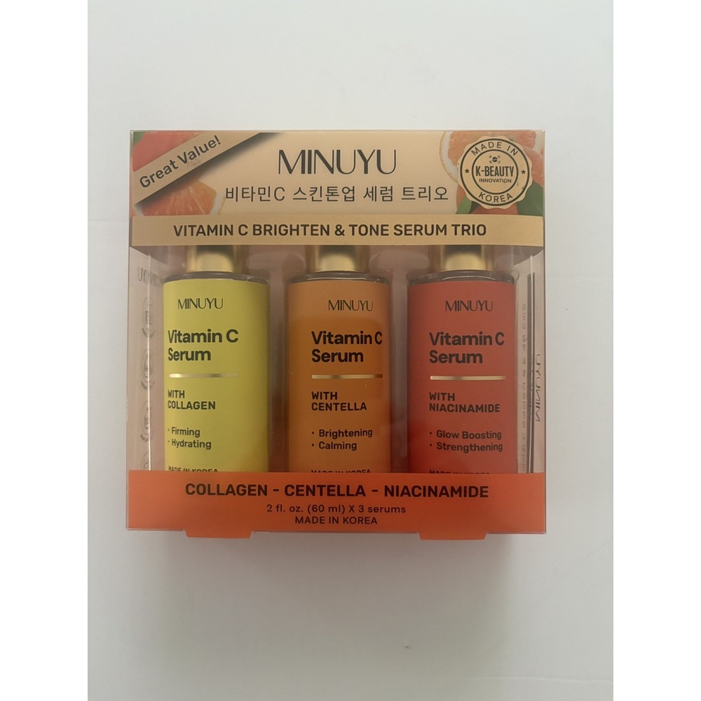(NEW) MINUYU Vitamin C Serum Trio Collagen Centella Niacinamide 2.0 fl oz x3